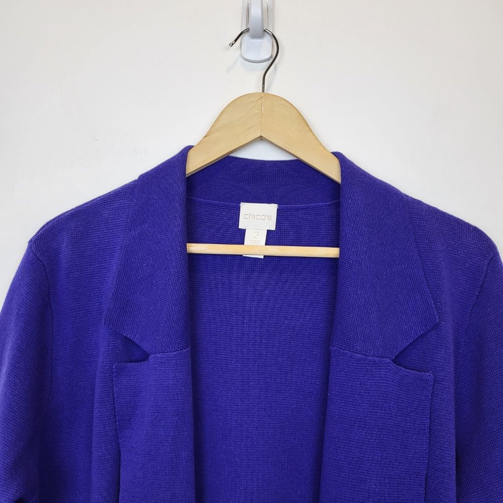 Chico's Royal Purple Open Front Cotton Knit Sweater, Size 2 Medium, EUC - Picture 3 of 11